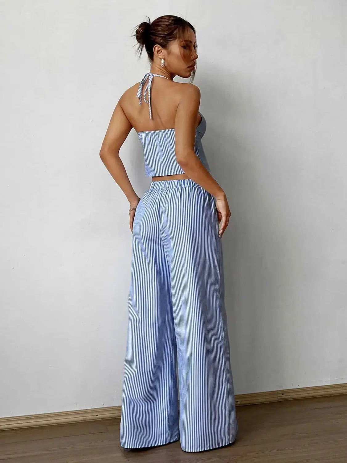 Summer Stripes Vest Plus Stretchy Straight-leg Pants Casual Two-piece Suit