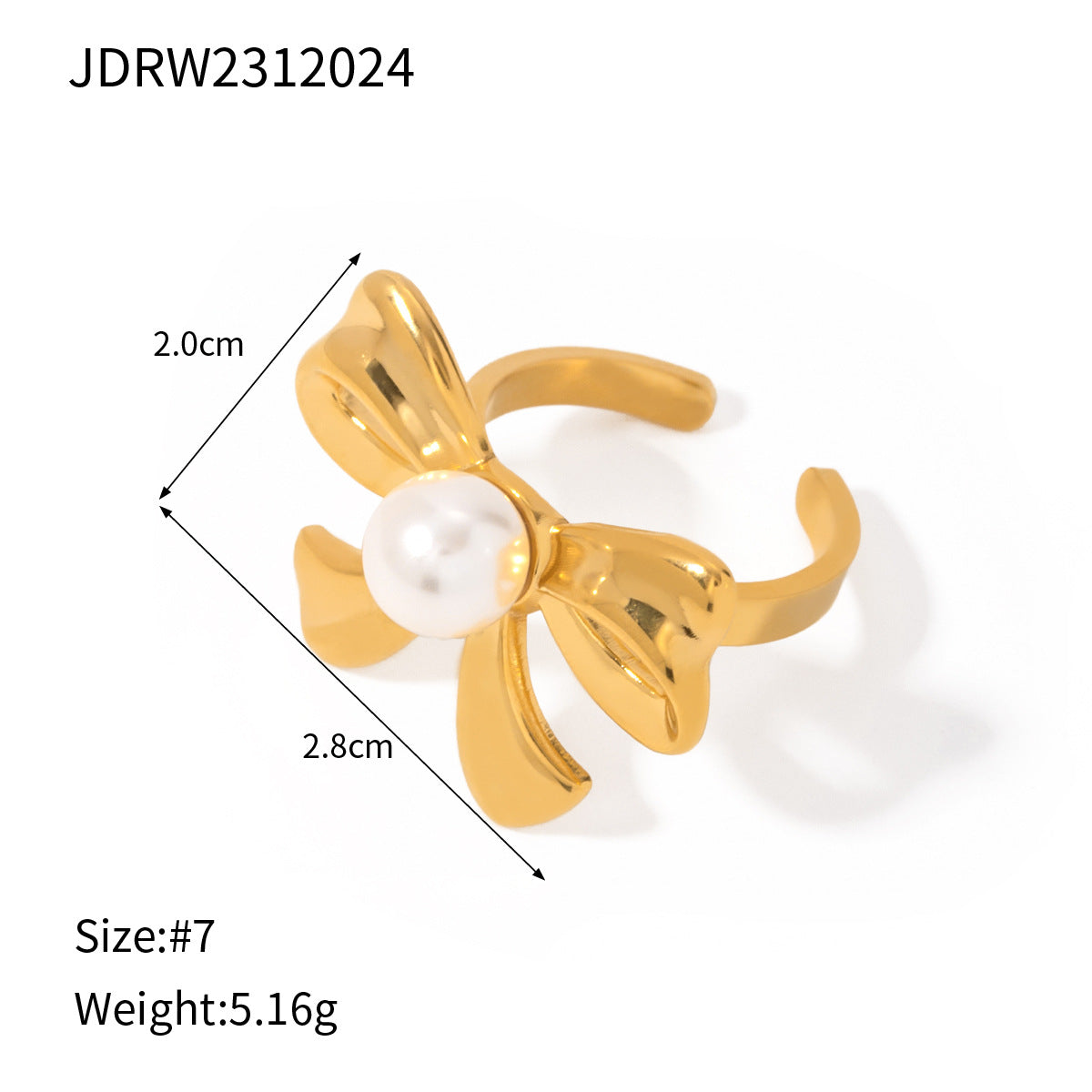 Stainless Steel Flower Pearl Ring Exaggerated High Sense - Norellé