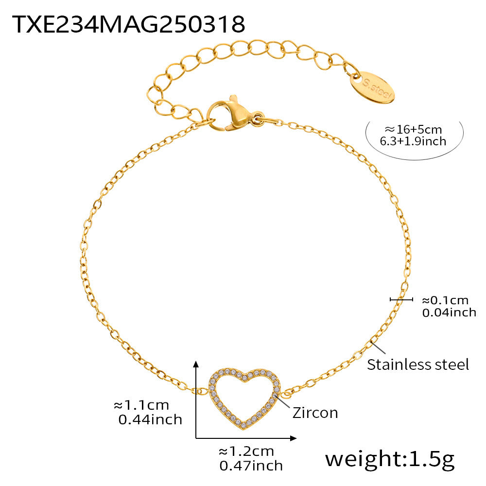 Stainless Steel Fully Jeweled Loving Heart Zircon Non-fading Texture Bracelet For Women - Norellé