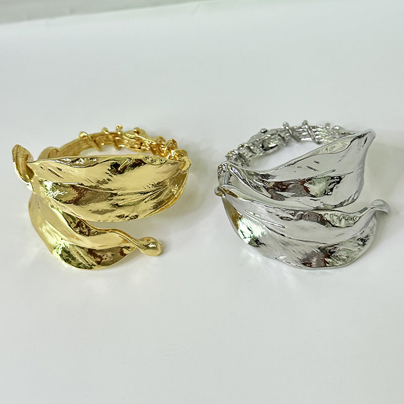 Niche Design Thorns Winding Metal Leaf Shape Open-ended Bracelet - Norellé