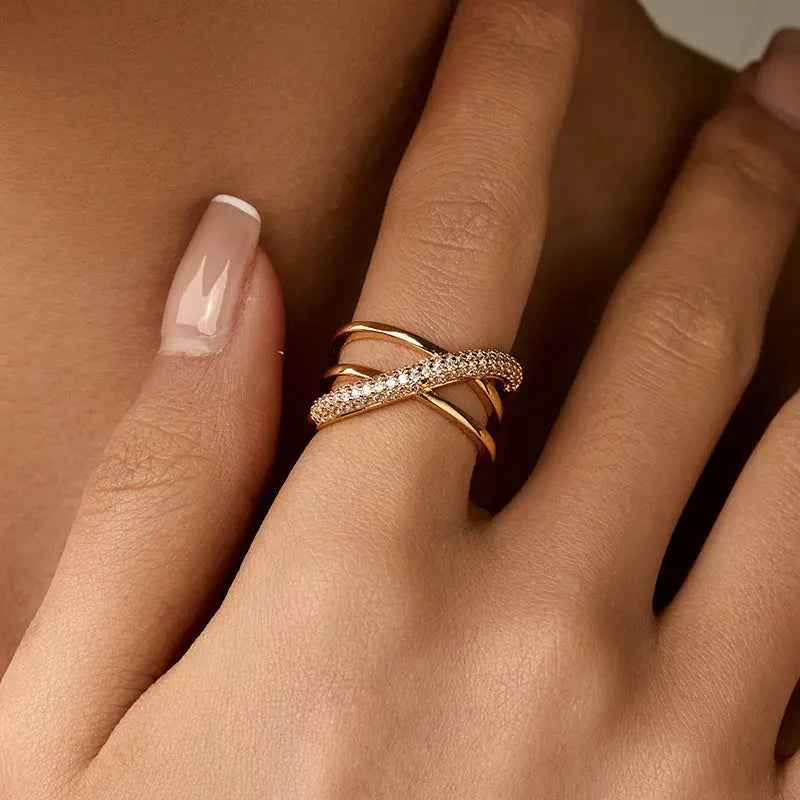 New European And American Zircon Three-layer Cross Ring For Women - Norellé