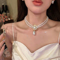 New Rhinestone Pearl Tassel Double-layer Necklace - Norellé