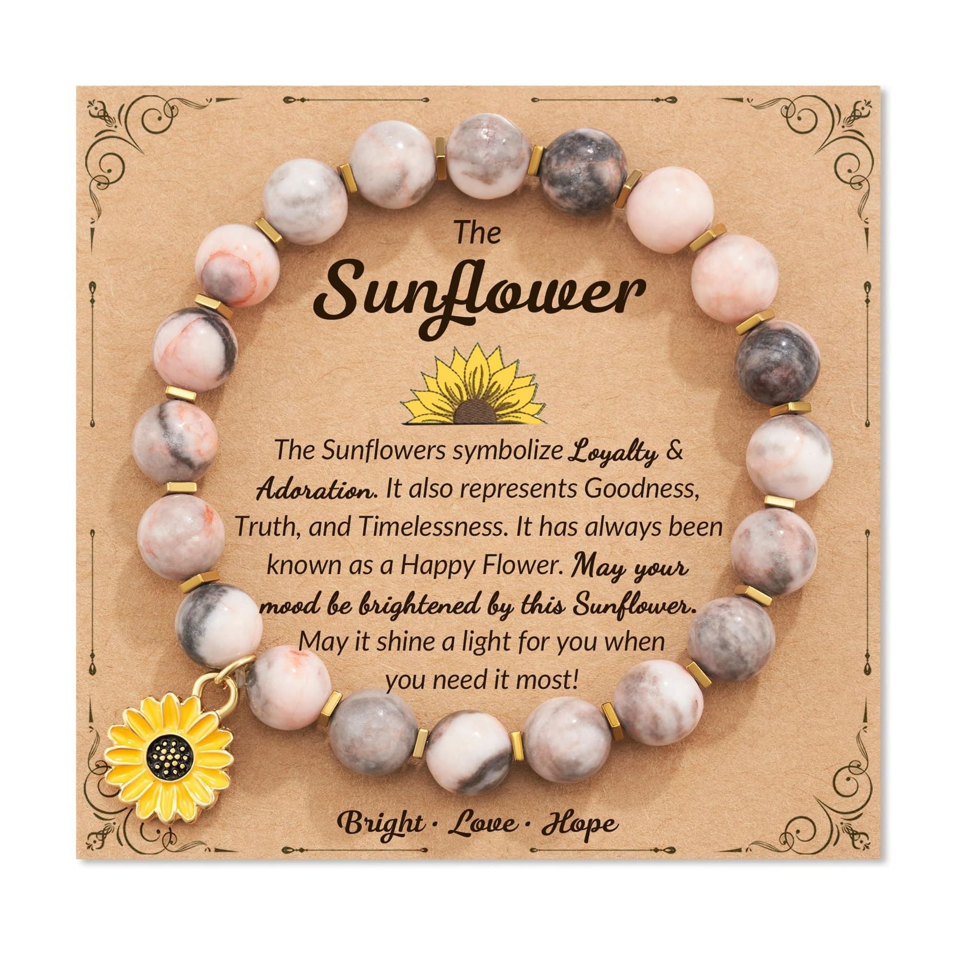 Zebra Sunflower Bracelet Natural Stone Bracelet - Norellé