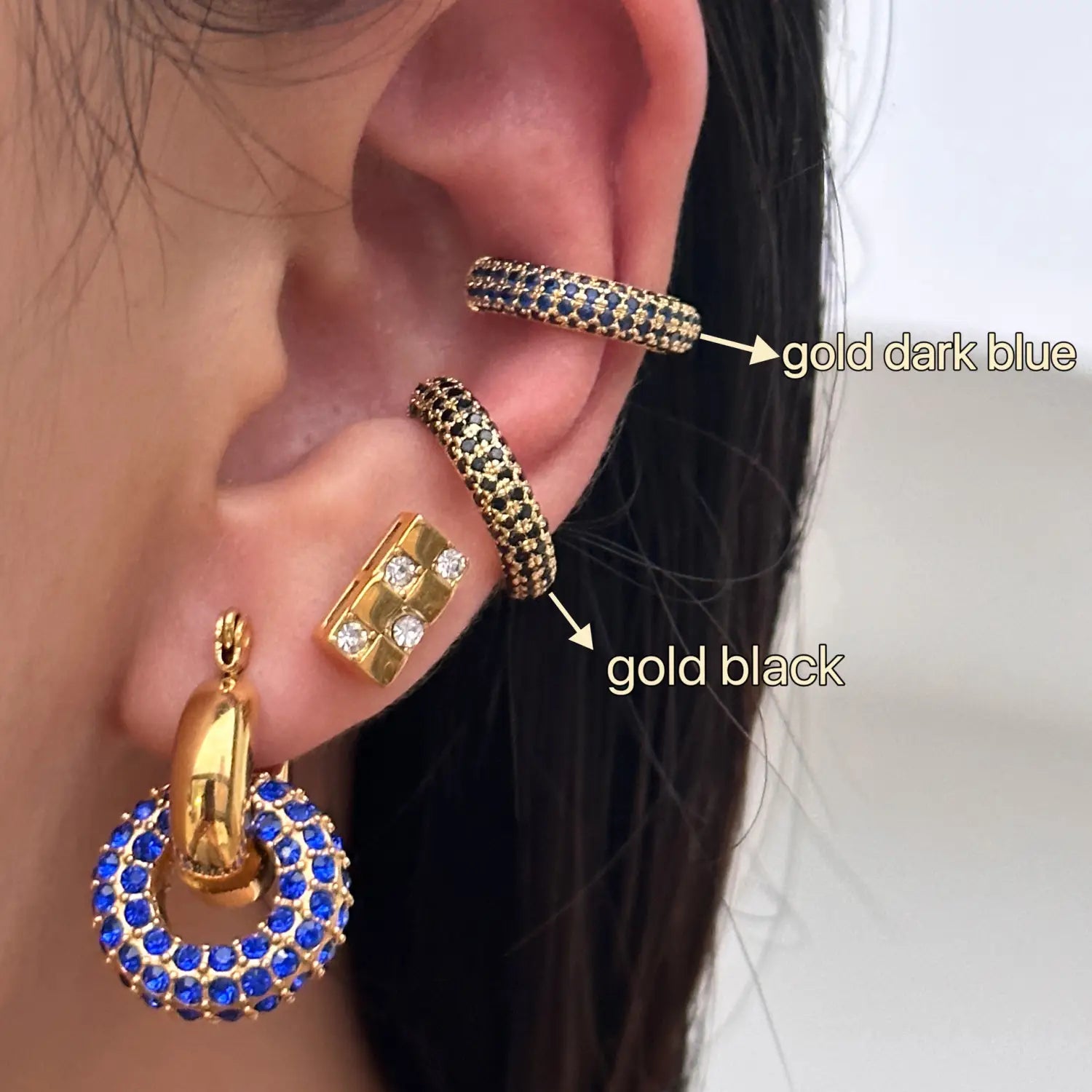 Retro Simple Full Rhinestone Zircon Ear Clip Earrings