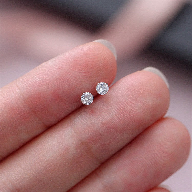 Round Silver Pin Zircon Ear Studs Earrings - Norellé