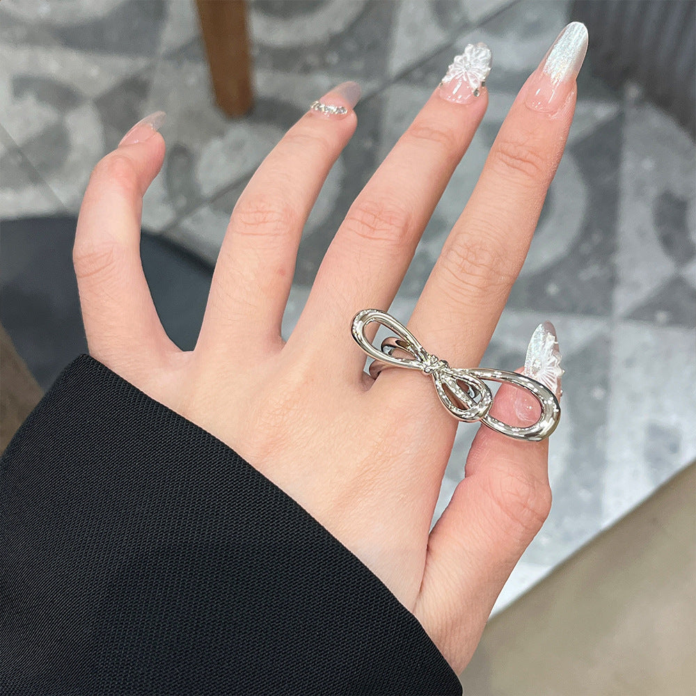 Simple High-grade Silver Metal Bow Ring Women - Norellé
