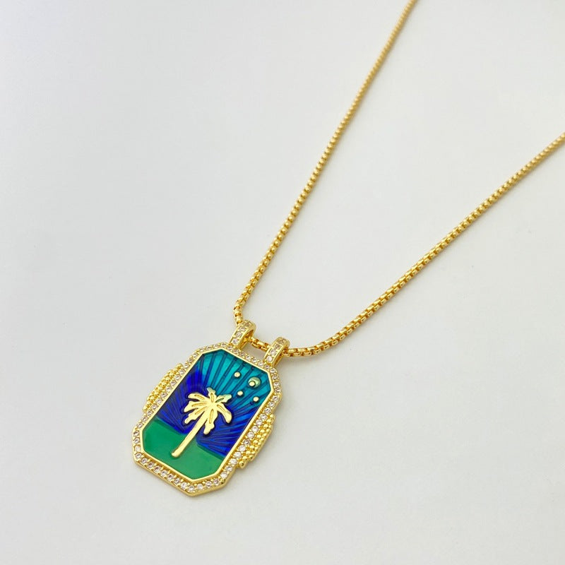 Copper Plating 18K Gold Drop Oil Color Tarot Necklace - Norellé