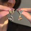 Gold And Silver Stitching Two-tone Love Heart Earrings - Norellé