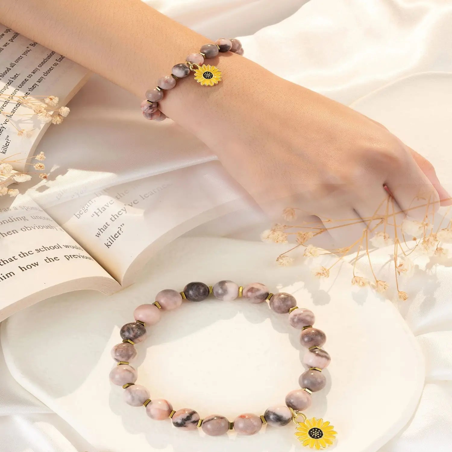 Zebra Sunflower Bracelet Natural Stone