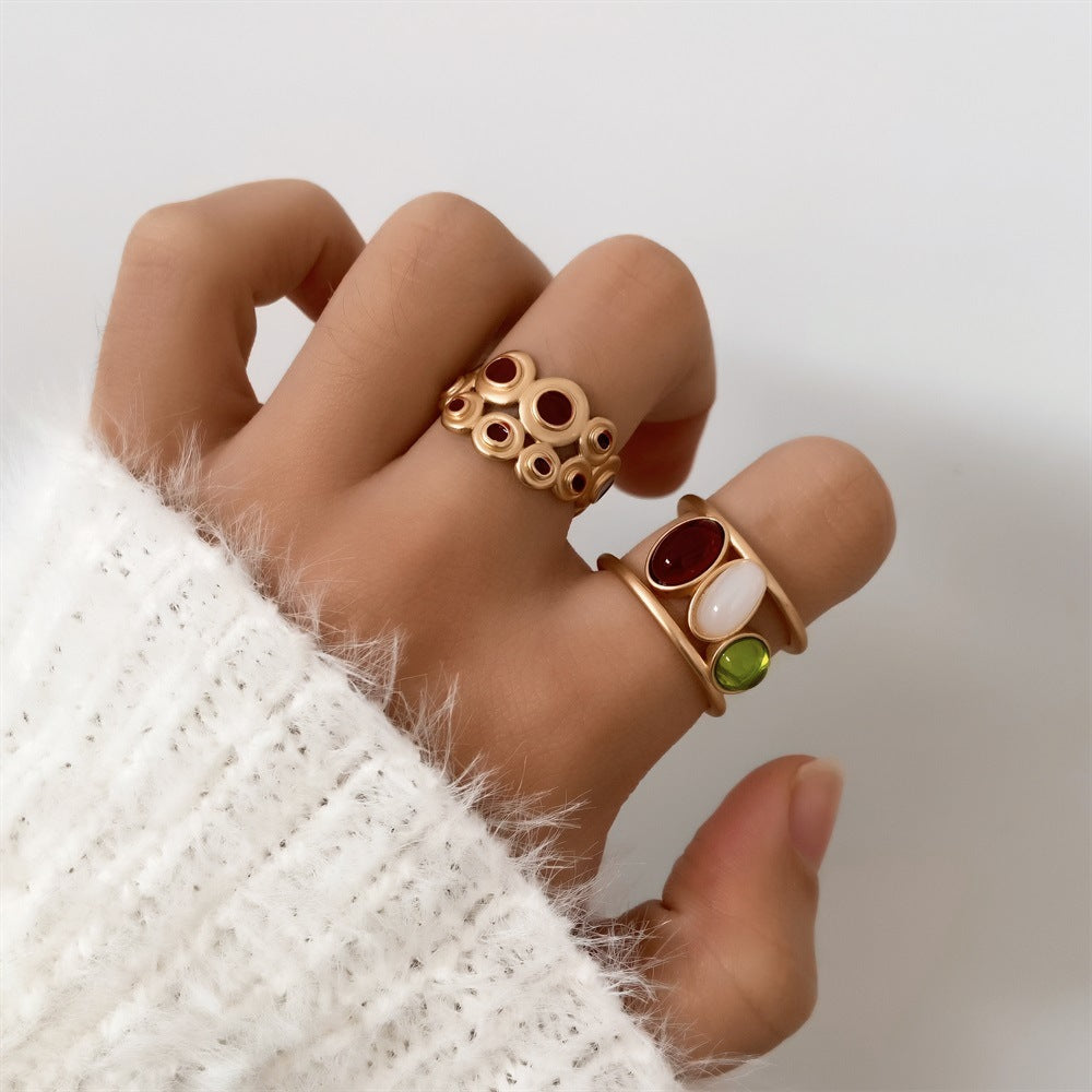 Ancient Fashion Colored Gems Ring Hollow Drip Glazed - Norellé
