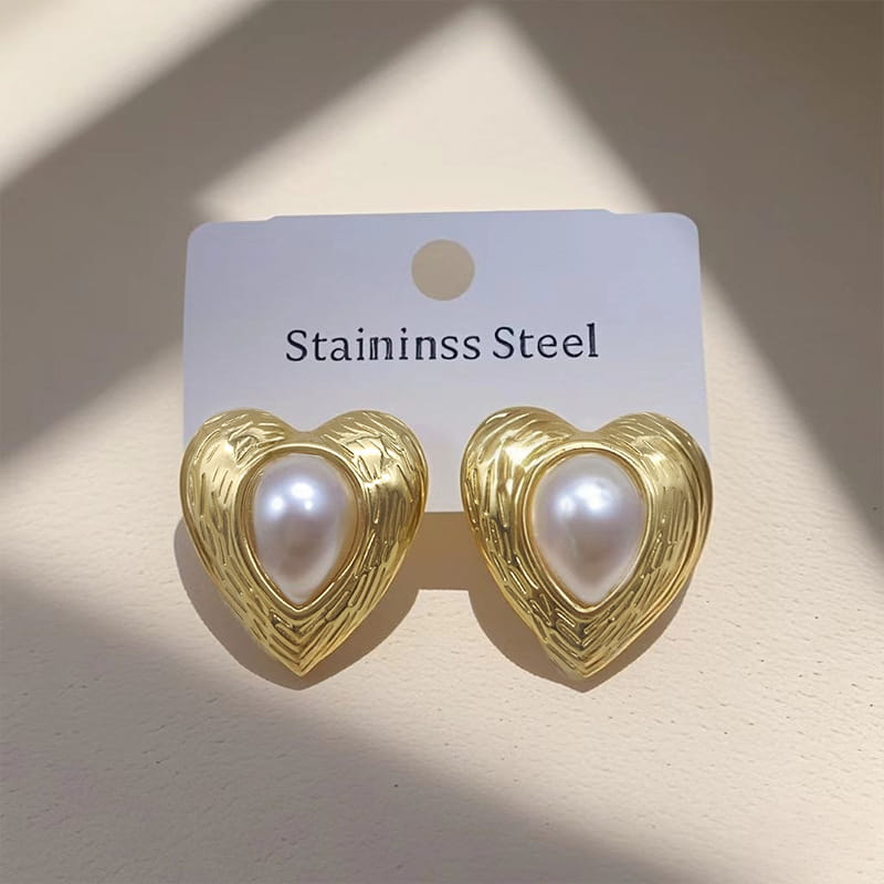 Oval Pearl Earrings Women’s Non-fading Titanium Steel