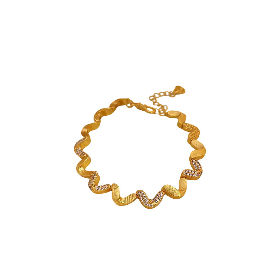 24k Real Gold Electroplated Diamond Wave Bracelet Light Luxury High Sense - Norellé