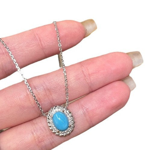 Mild Luxury Retro Twist Encircling Egg-shaped Turquoise Ear Stud Necklace - Norellé