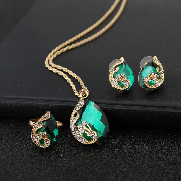 Geometric Gem Earrings Necklace Jewelry Suit - Norellé