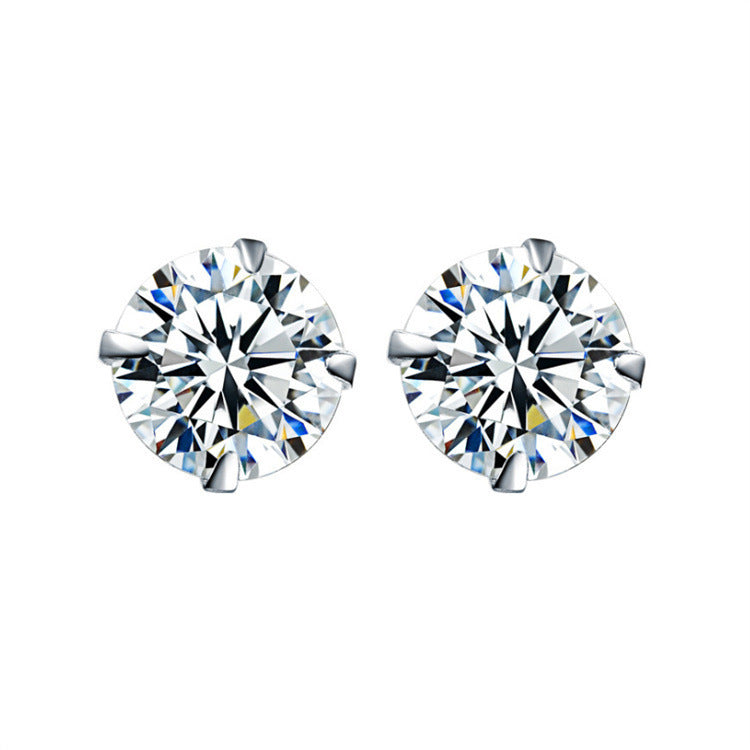 Round Silver Pin Zircon Ear Studs Earrings - Norellé
