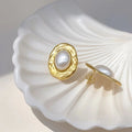 Oval Pearl Earrings Women's Light Luxury Graceful Personality Non-fading Titanium Steel - Norellé