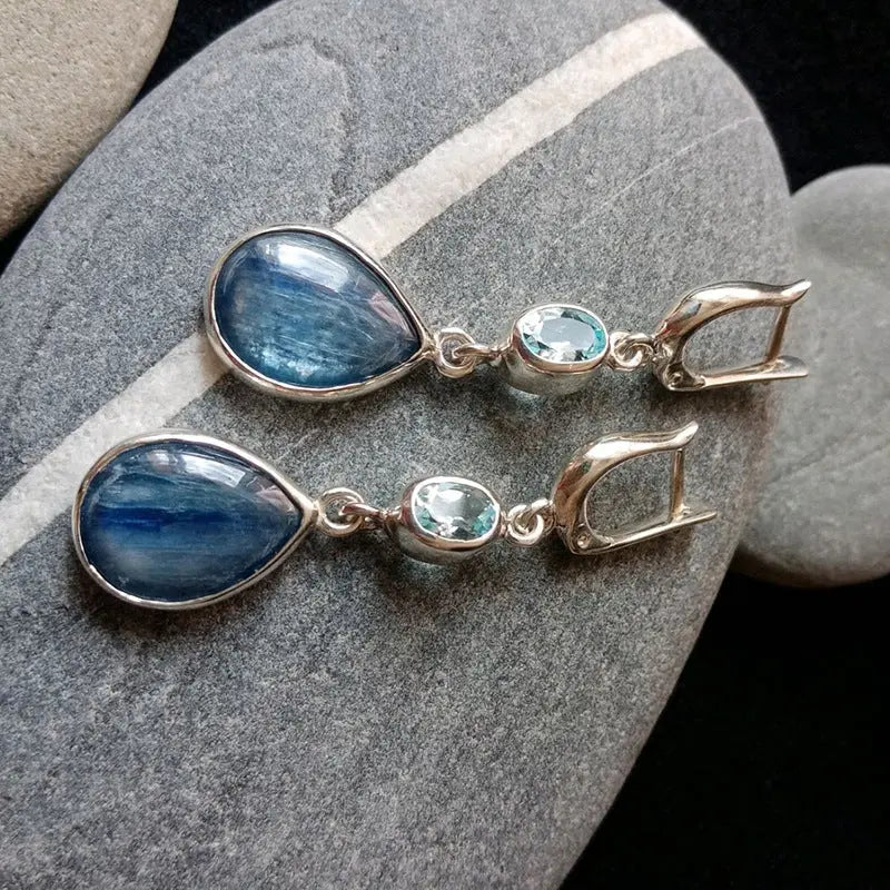 Drop Shaped Blue Gem Earrings - Norellé