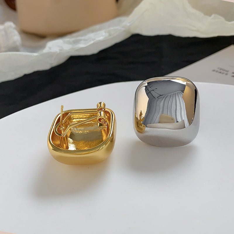 Large Glossy Square Stud Earrings Niche High Sense - Norellé