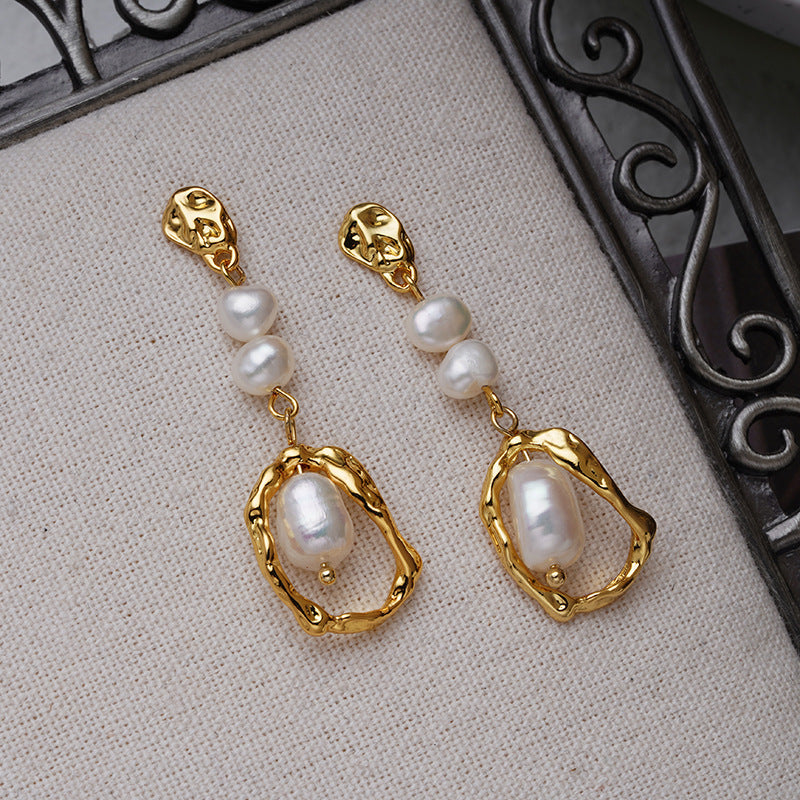 Natural Pearl Earrings Female Temperament Advanced Long Retro - Norellé