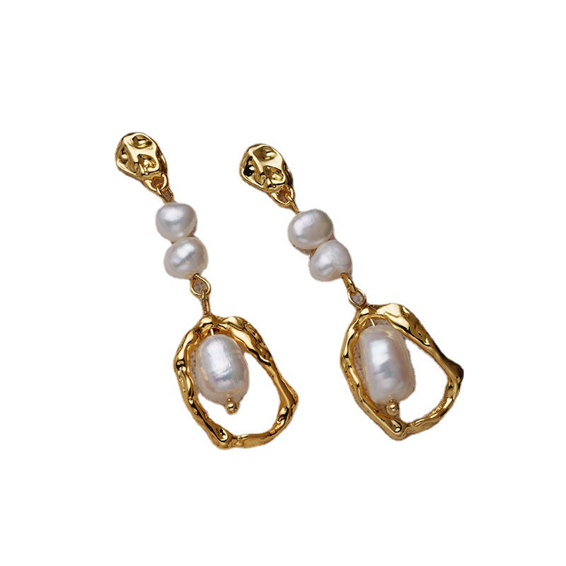 Natural Pearl Earrings Female Temperament Advanced Long Retro - Norellé
