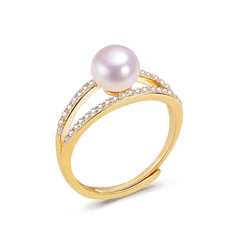 Simple AAA Zircon Natural Freshwater Pearl Ring - Norellé