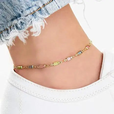 Colorful Women's Crystal Glass Round Oval Square Colored Anklet - Norellé