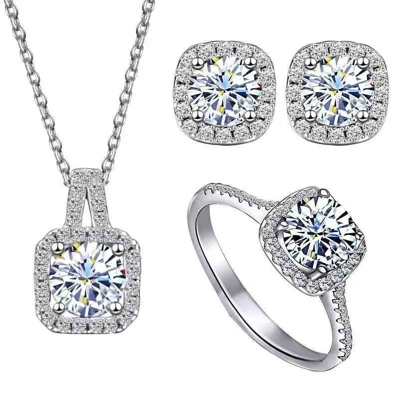 Square Bag Diamond Necklace Rings Ear Studs Suit - Norellé