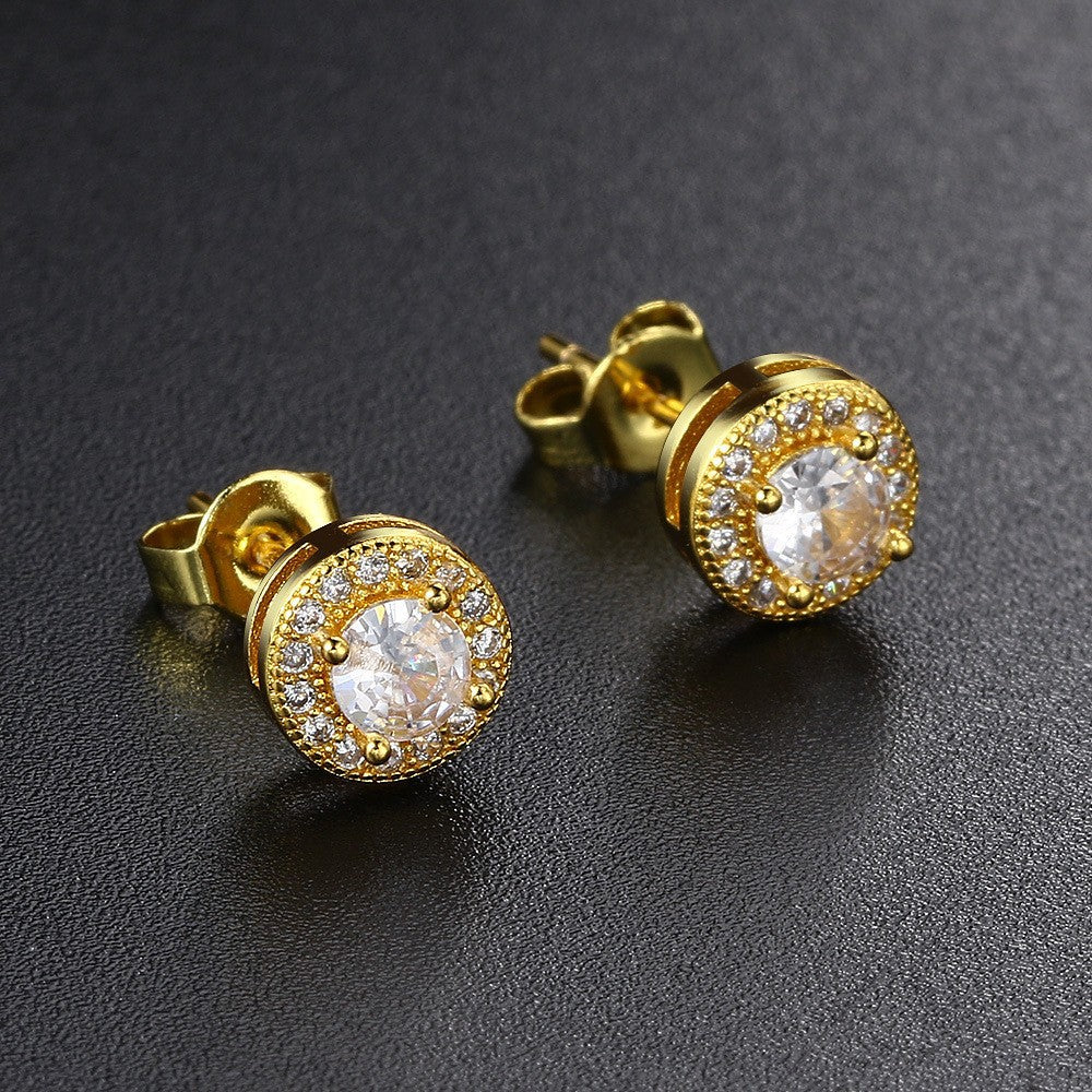 Round Full Diamond Hip Hop Stud Earrings - Norellé