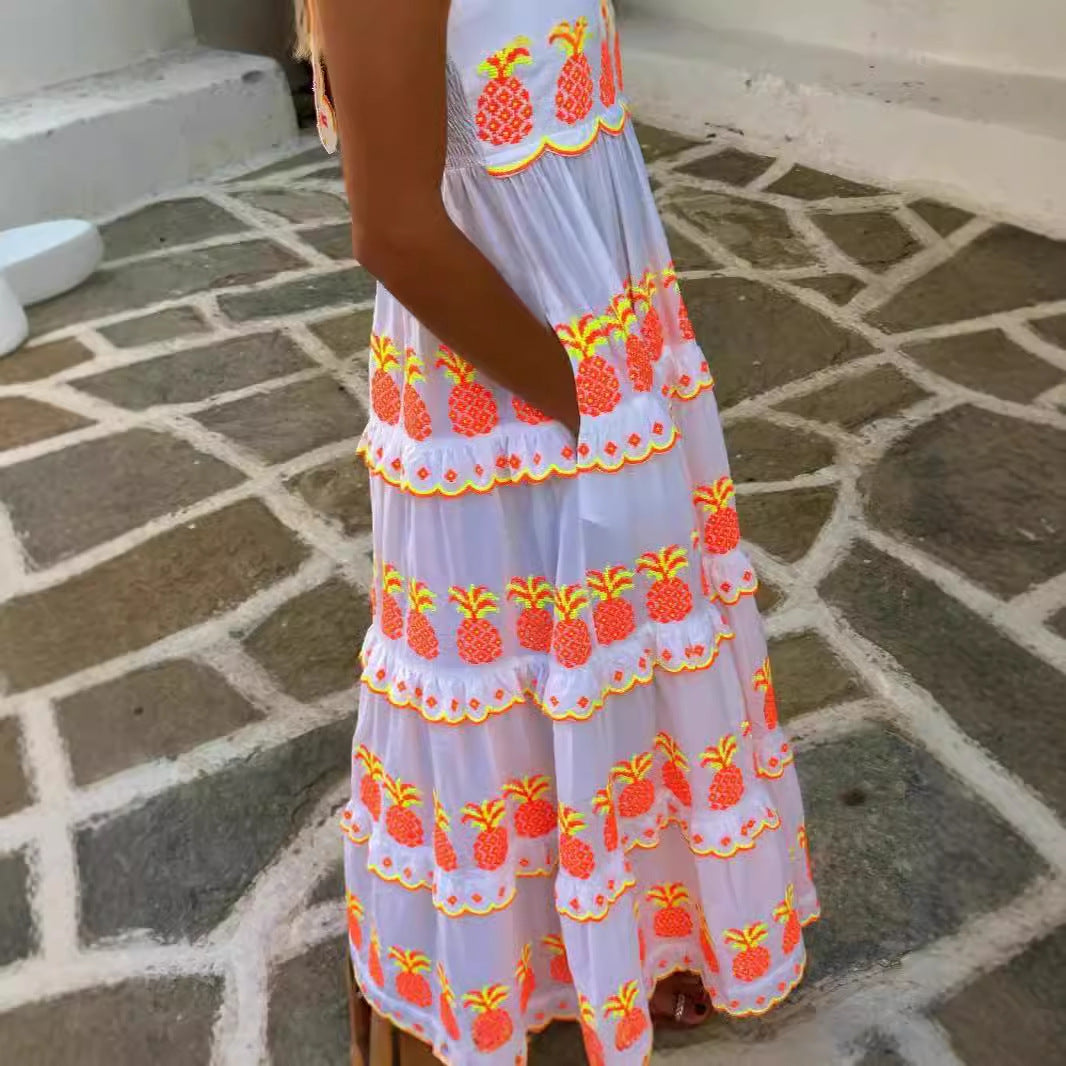 Contrast Color Cake Lace Printing Dress - Norellé