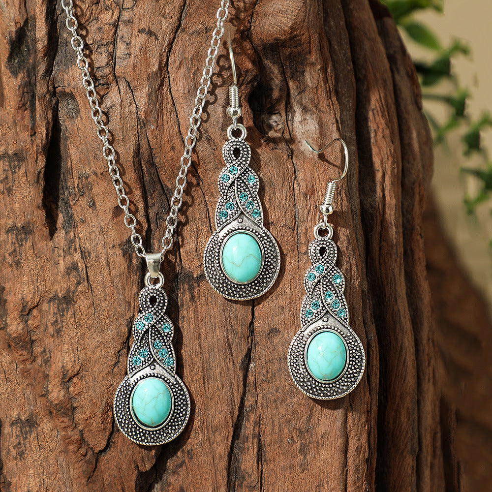 Fashion Turquoise Long Pendant Ear Rings Suit - Norellé