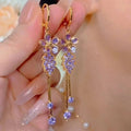 New Purple Delicate Flower Leaf Tassel Earrings - Norellé