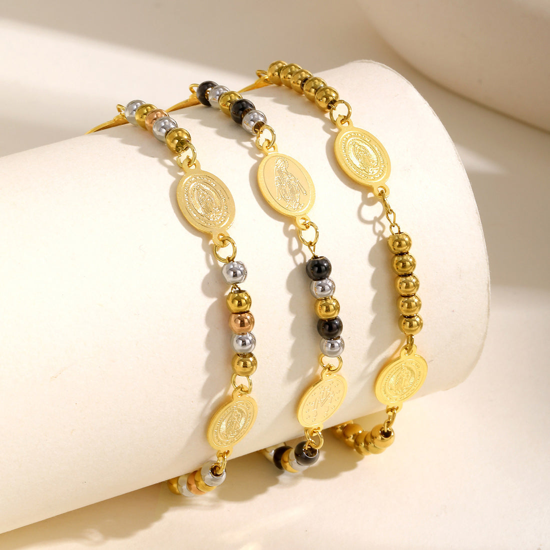 Stainless Steel Round Beads Virgin Gold Bracelet - Norellé