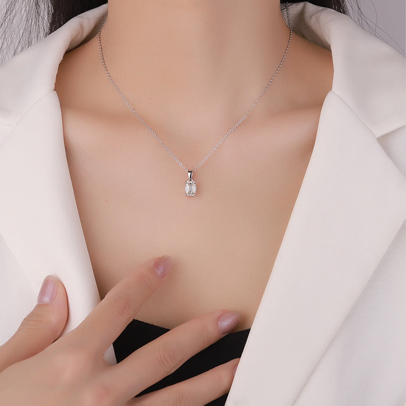 Sterling Silver Rectangular Pendant Clavicle Chain - Norellé