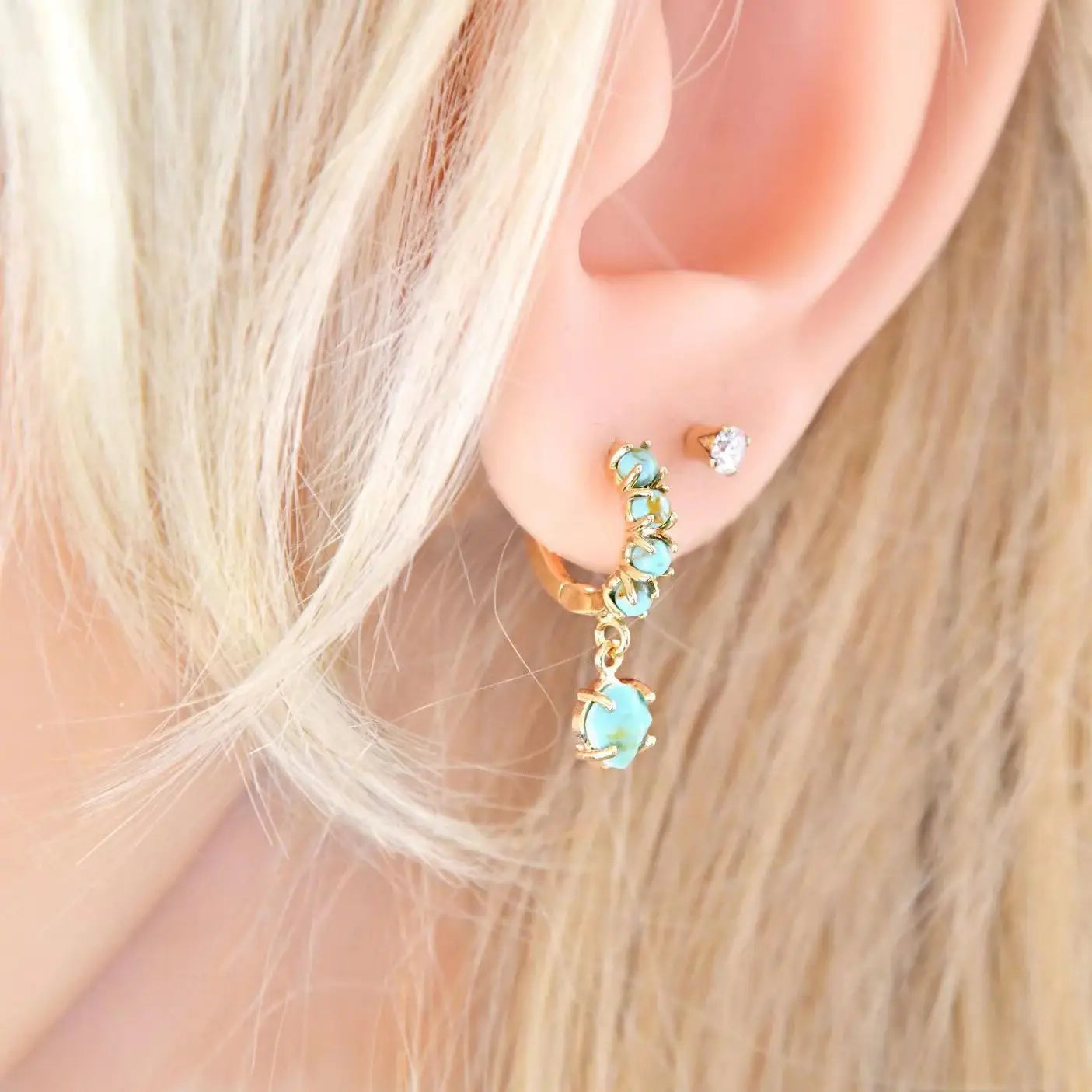 Turquoise Encircling Ear Ring With Embellished Stud Earrings