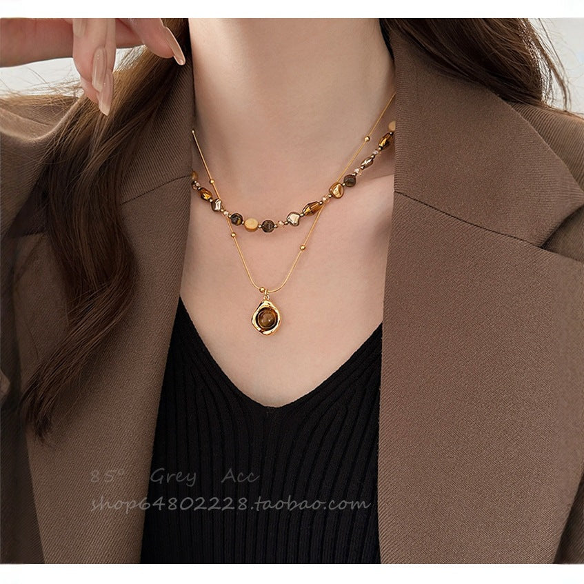 Autumn And Winter Maillard Beaded Tigereye Pendant - Norellé