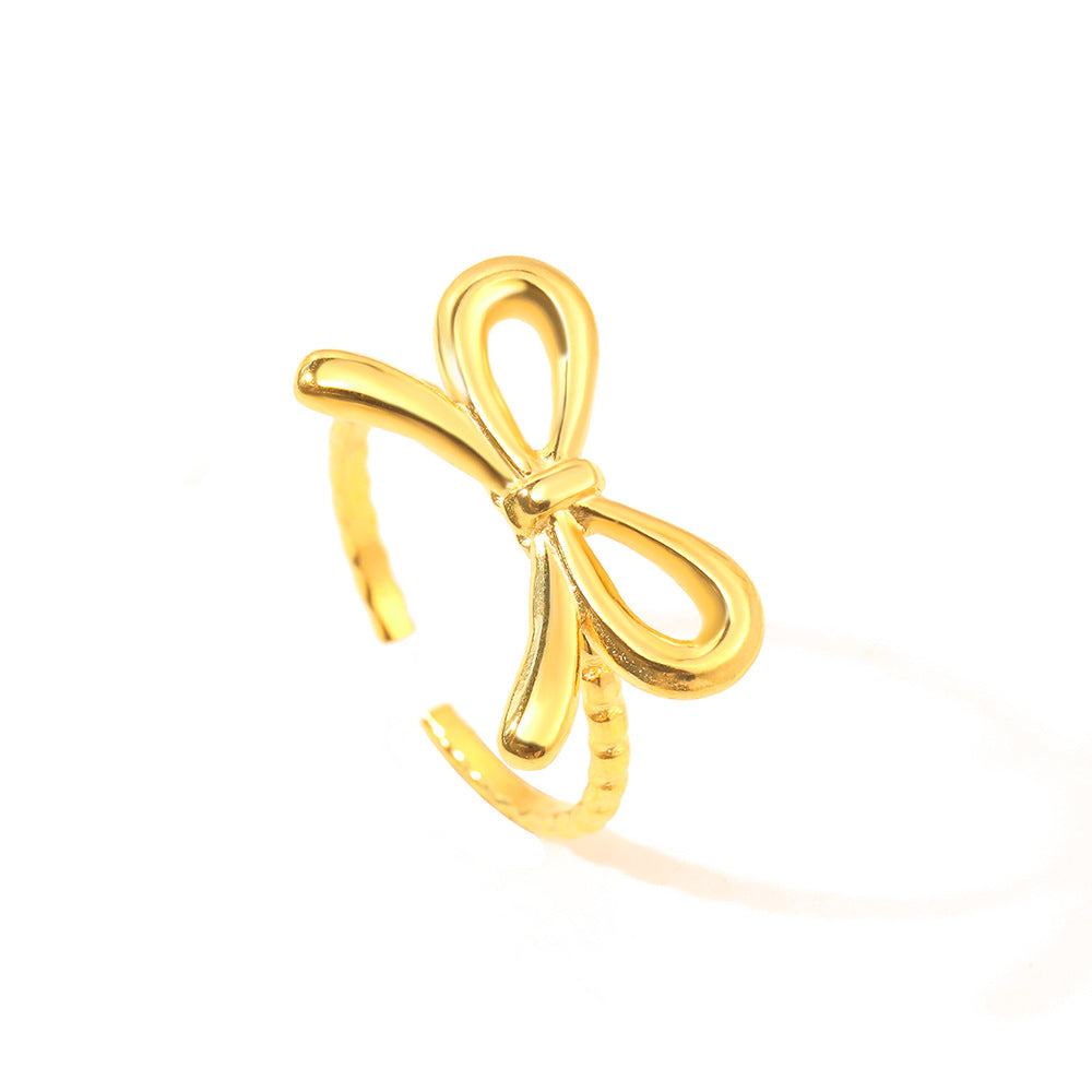 European And American Fashion Bowknot Stainless Steel Open Adjustable Ring - Norellé