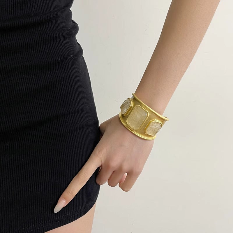 Gold Large Square Crystal Wide Bracelet - Norellé