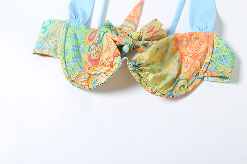 Women’s Printing Color Contrast Lace-up Three-piece Set