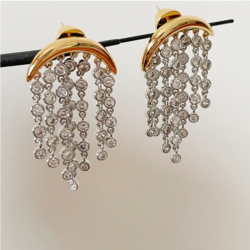 Exaggerated Zircon Ins Tassel Earrings Niche Design - Norellé