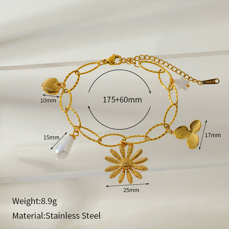 Flower Love Heart Multi-pendant Necklace Stainless Steel Bracelet - Norellé