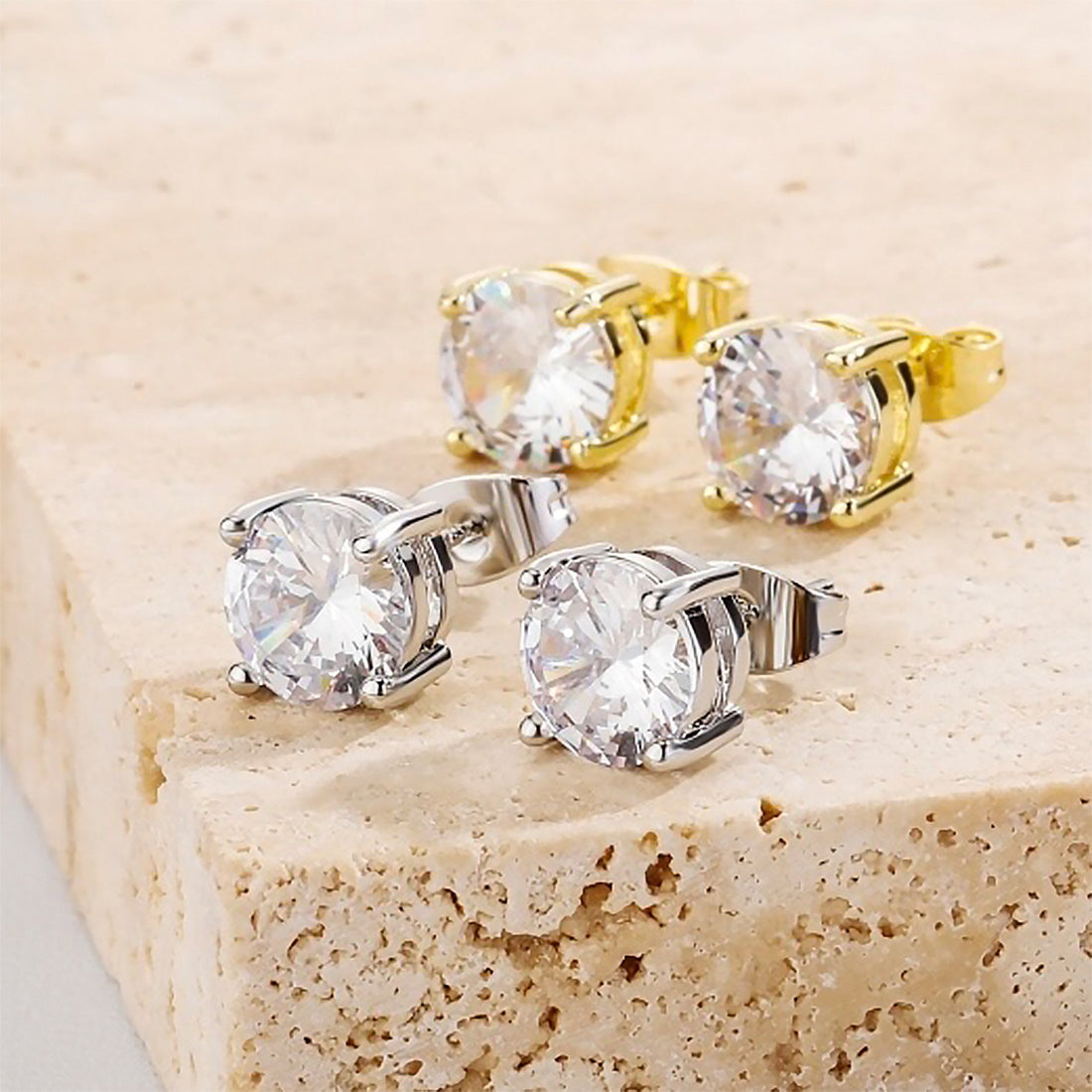 Gold-plated Micro-inlaid Round Zircon Ear Studs Earrings - Norellé