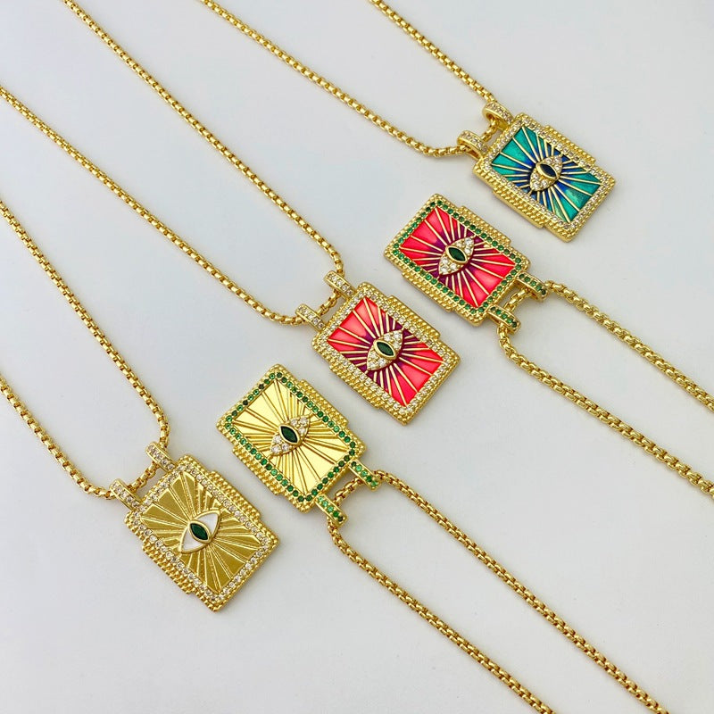 Copper Plating 18K Gold Drop Oil Color Tarot Necklace - Norellé