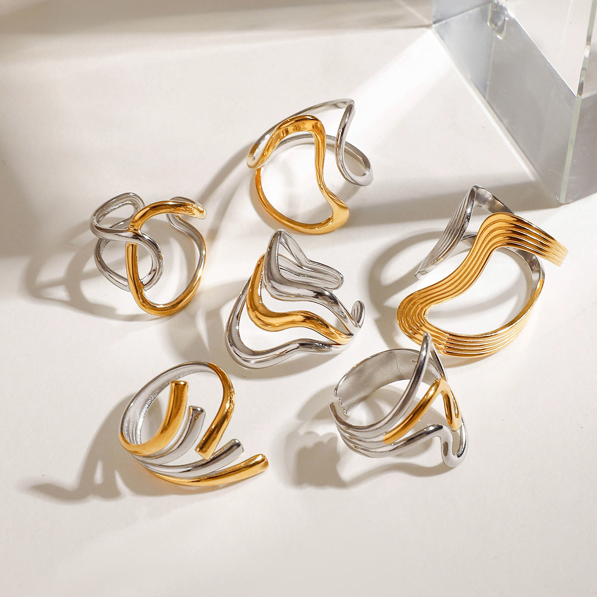Serpentine Irregular Curve Geometric Non-fading Open Ring - Norellé