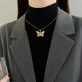 Titanium Steel Micro-inlaid Portrait Butterfly Zircon Necklace - Norellé