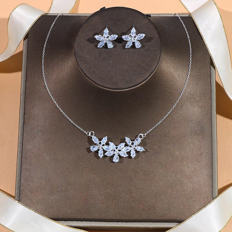 Flower Jewelry Suit Zircon Necklace Earrings - Norellé
