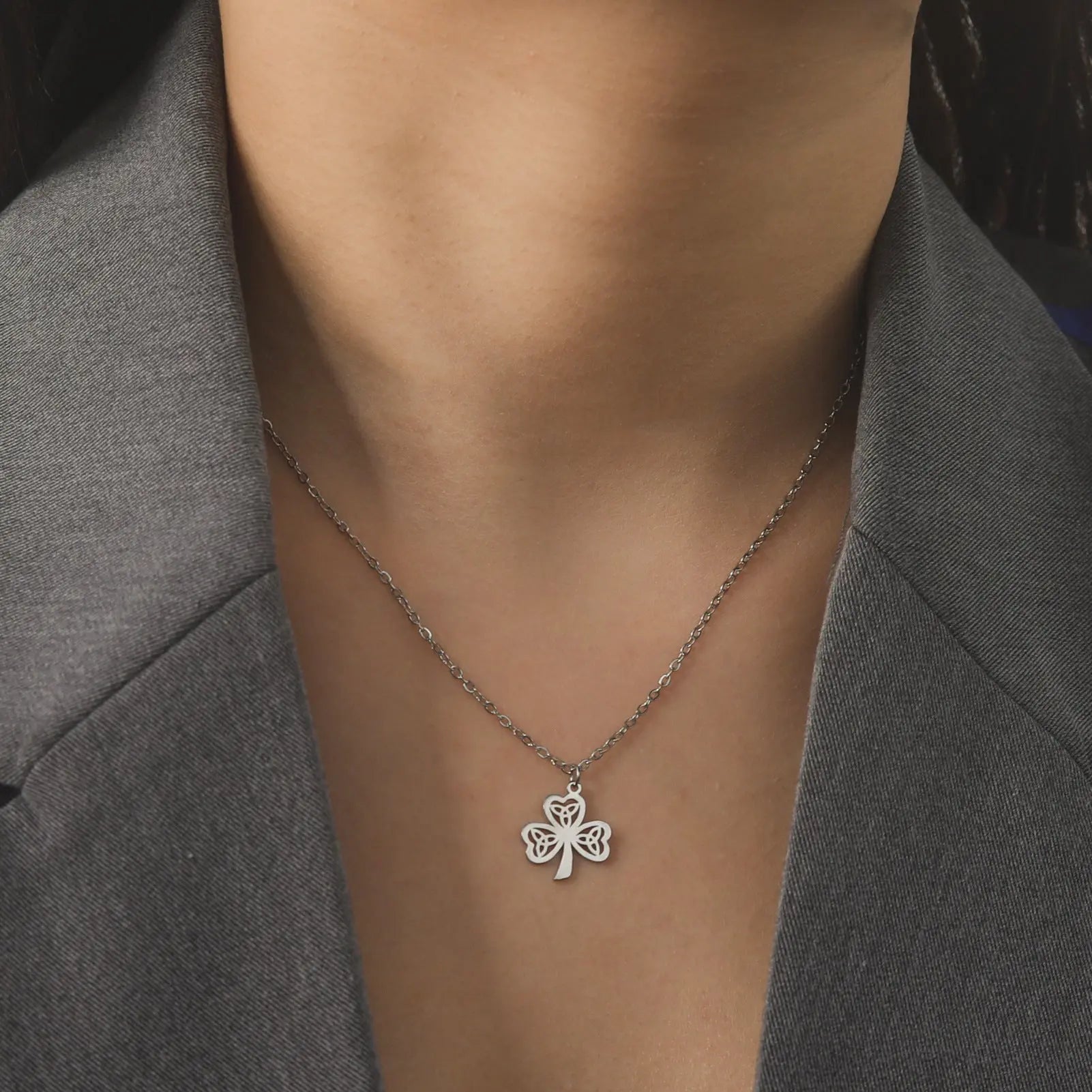 Hollow Personality Celtic Knot Clover Pendant Stainless Steel Necklace - Norellé