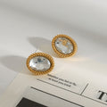 Design 18K Gold Stainless Steel Oval Glass Stone Earrings - Norellé