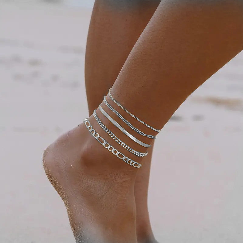 New 6-piece Anklet Personality Chain Like Flat Snake - Norellé
