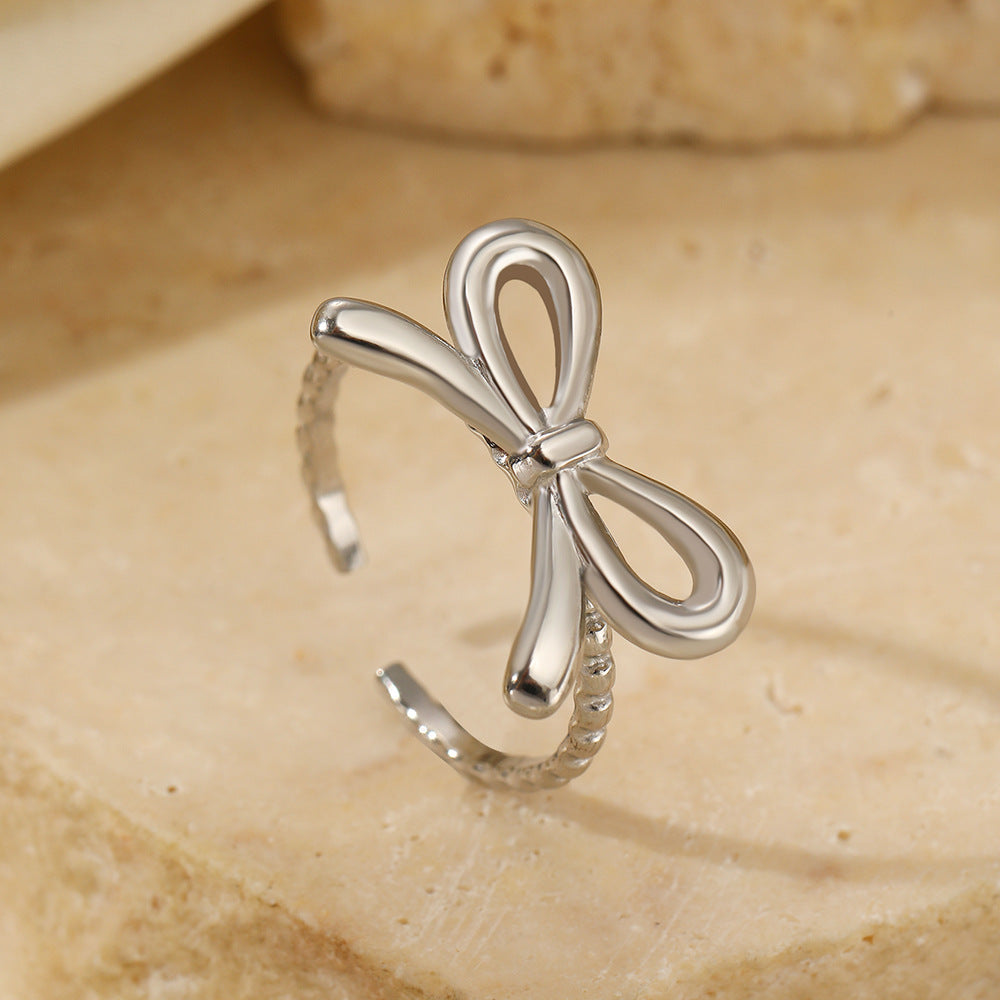 European And American Fashion Bowknot Stainless Steel Open Adjustable Ring - Norellé