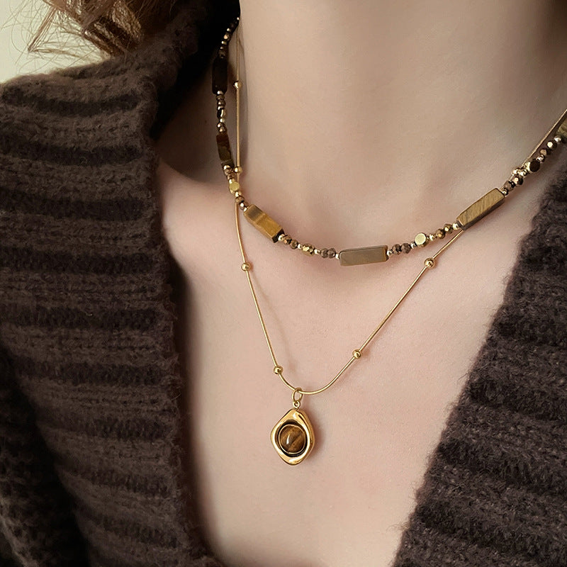 Autumn And Winter Maillard Beaded Tigereye Pendant - Norellé